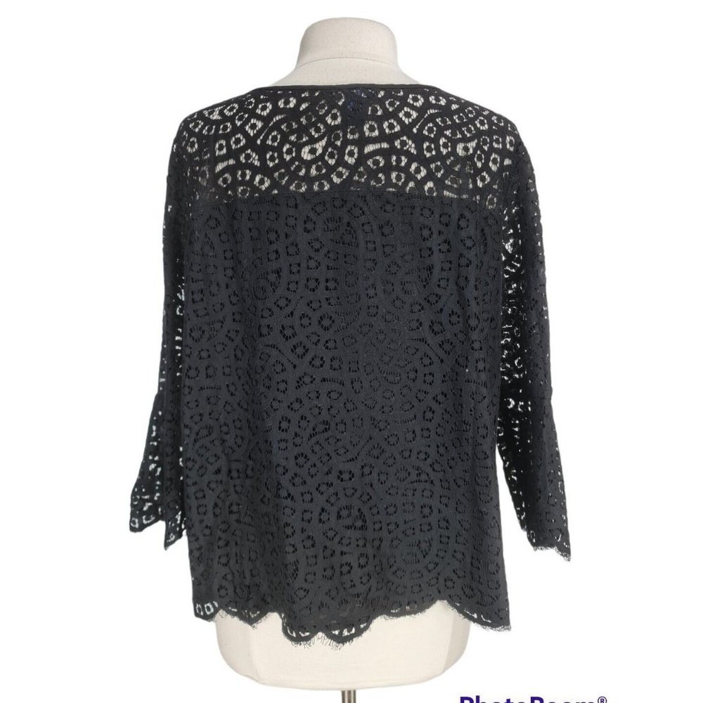 Gap Black Floral Lace Basic Blouse Pullover Crew … - image 3